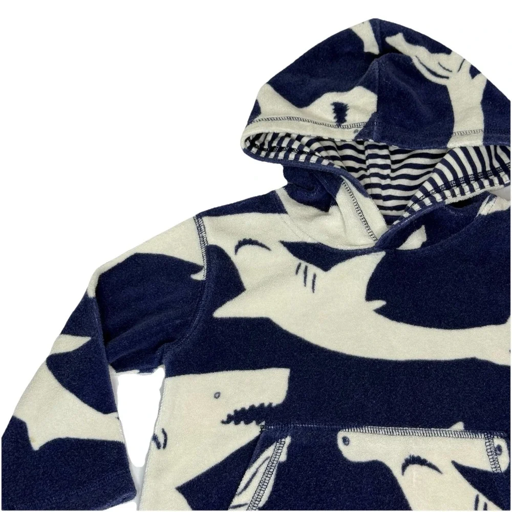 Mini Boden Shark AOP Hooded Towel Cover Up Kids 2-3 Years Beach Pool Hoodie